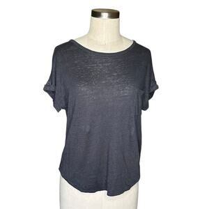 WRAP LONDON Gray Short Sleeve Roll Sleeve T-Shirt Tee Women's Size 2‎ Linen